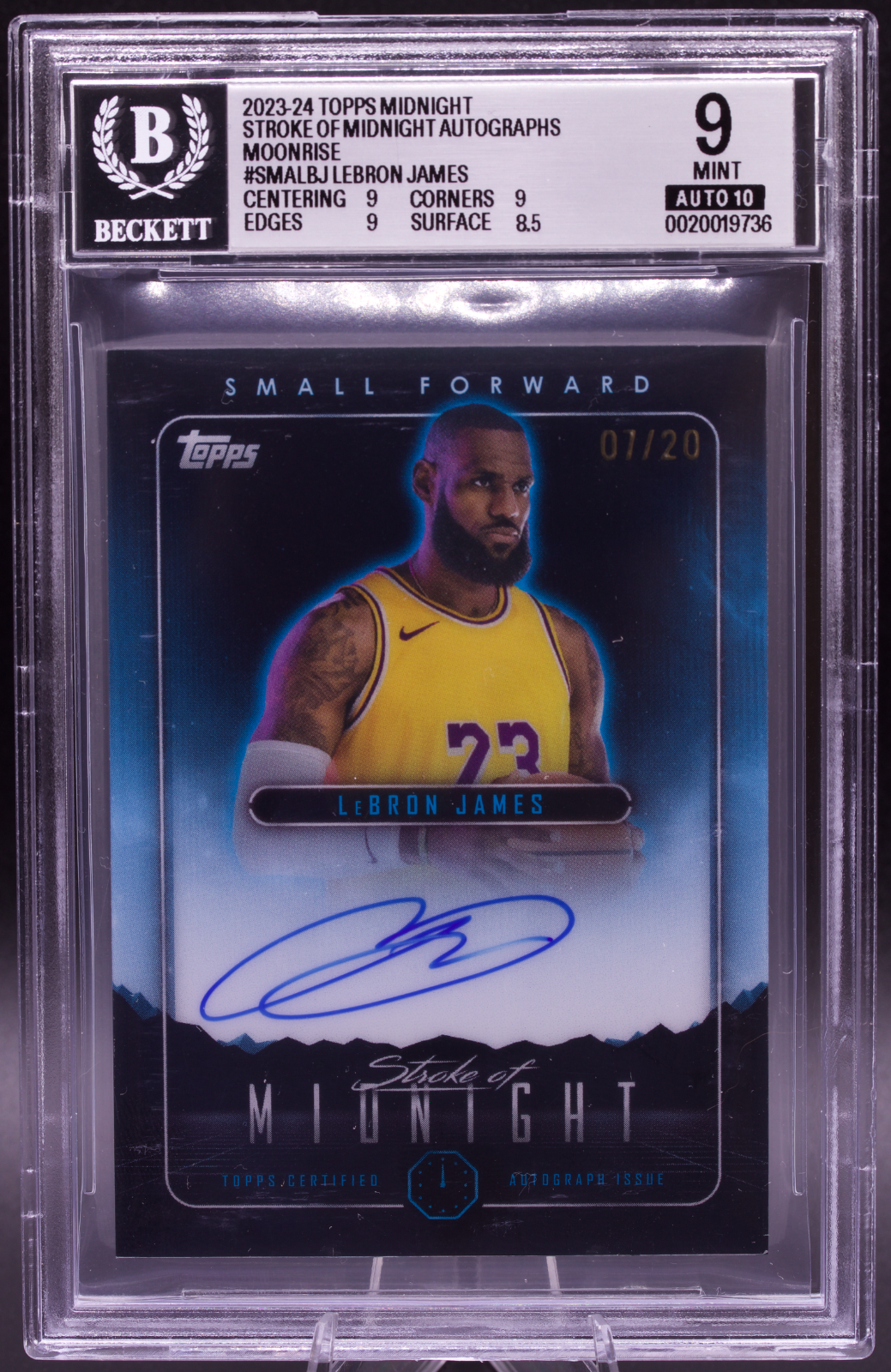 2023-24 Topps Midnight Moonrise LeBron James Auto /20 BGS 9 Mint Auto 10