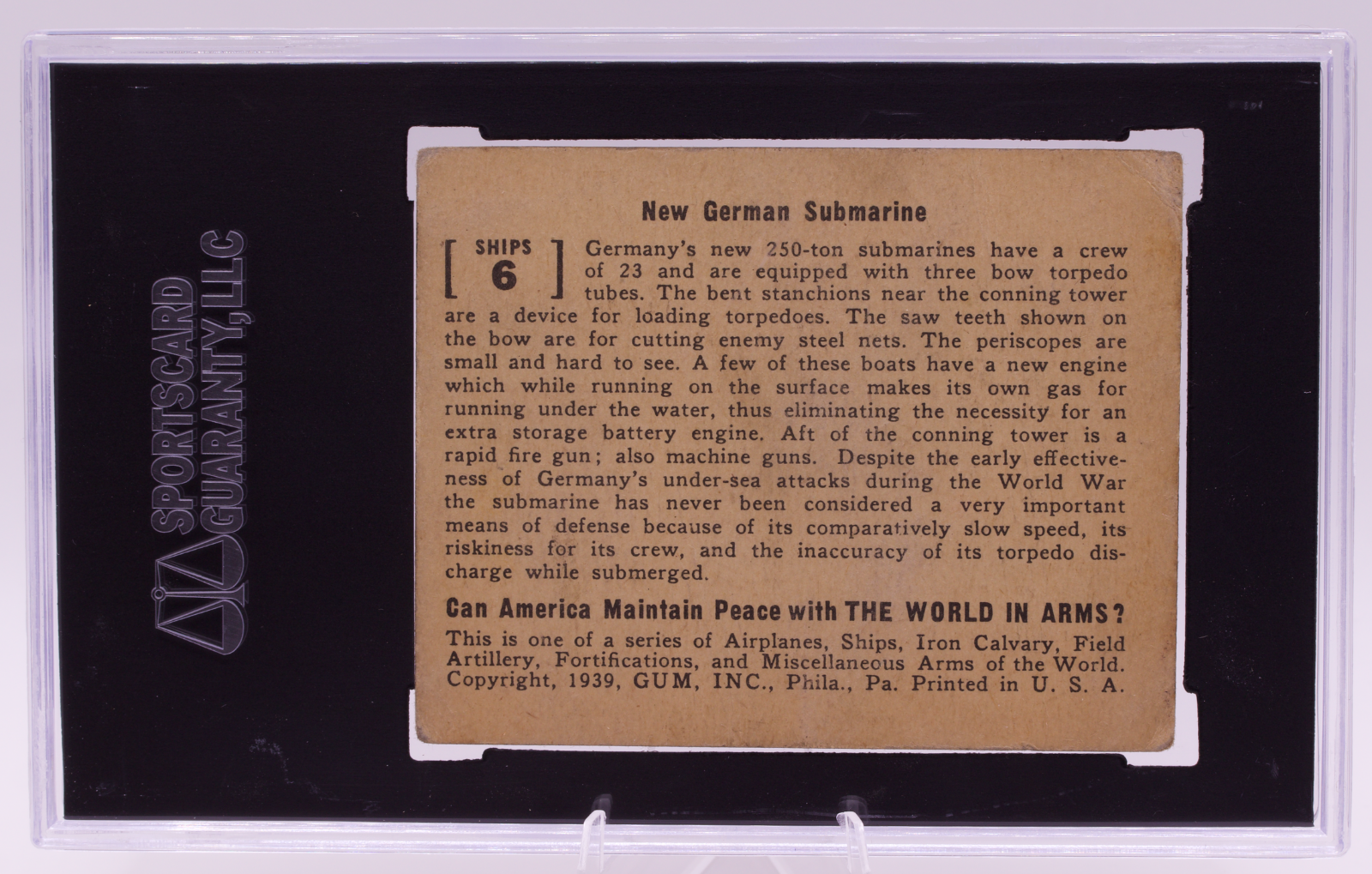 1939 Gum Inc World In Arms #6 New German Submarine SGC 2 Good U-Boat Pre-War
