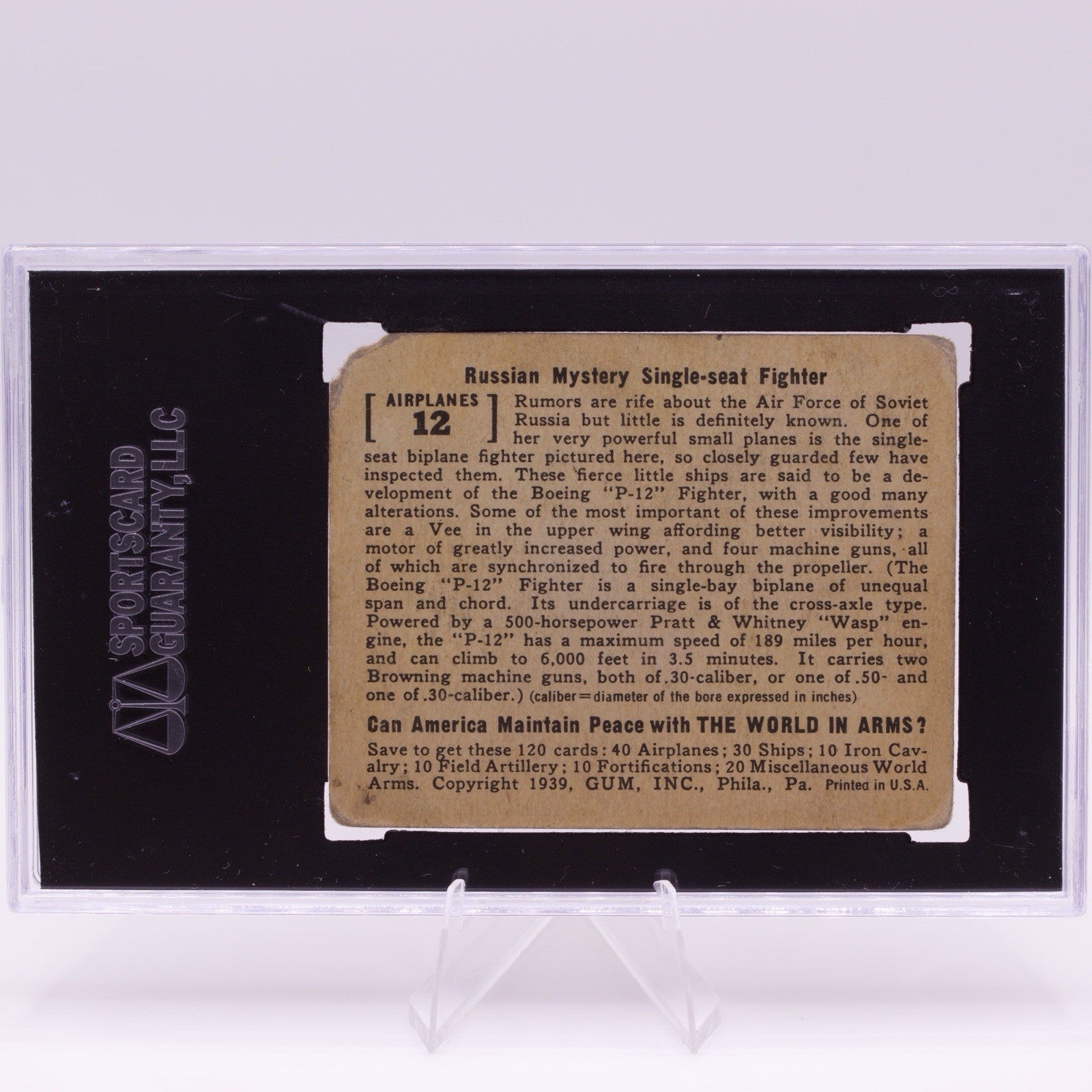 1939 Gum Inc World in Arms Russian Mystery Single Seat Fighter Card #12