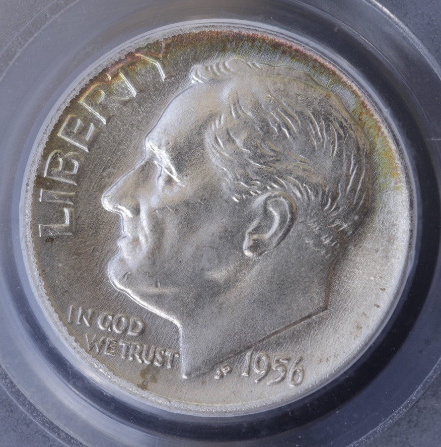 1956-D Roosevelt Dime PCGS MS66 • Reverse Rainbow Toning