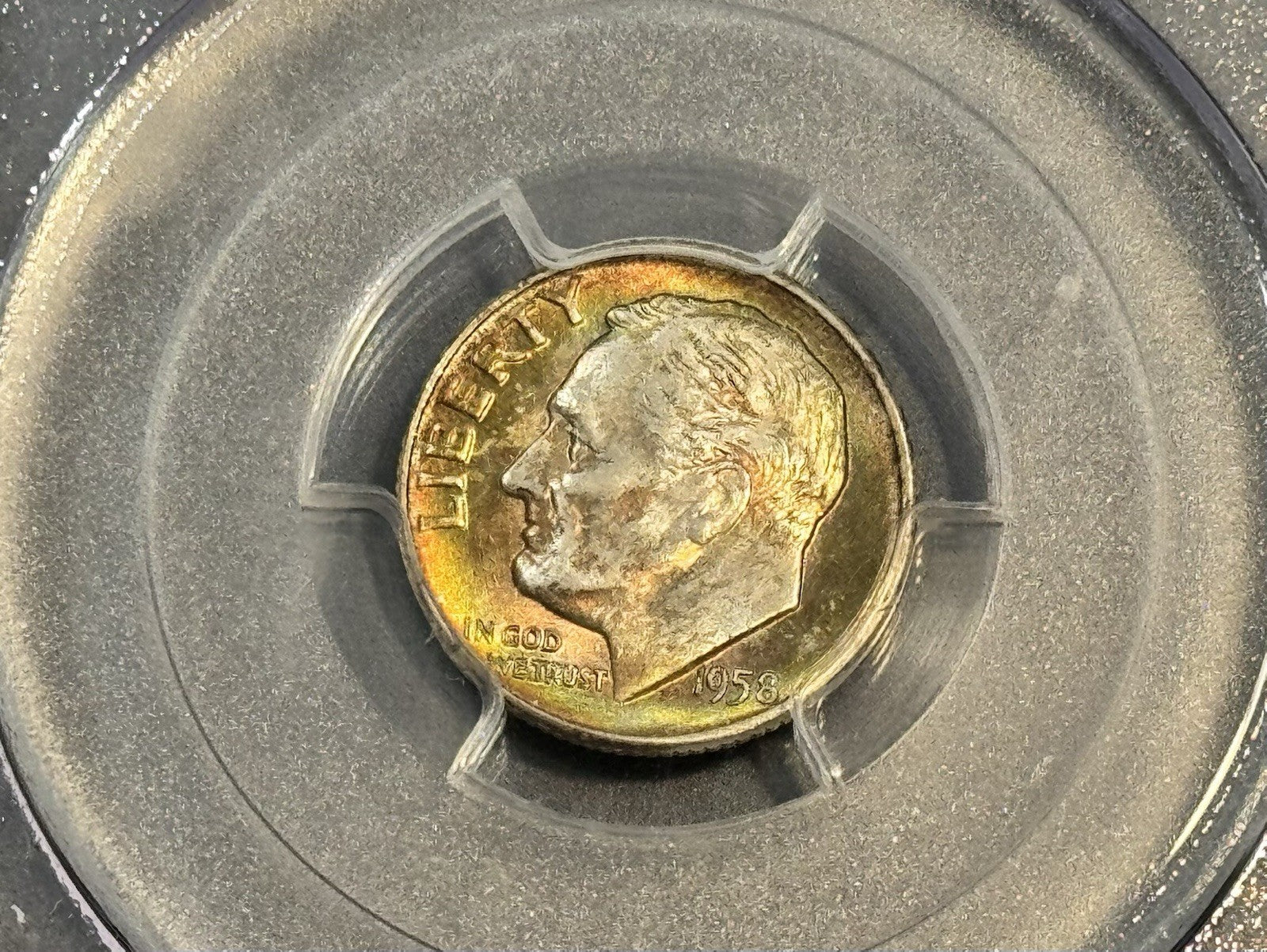 1958-D Roosevelt Dime PCGS MS66 • Colorful Rim Toning • Toned 10C Coin
