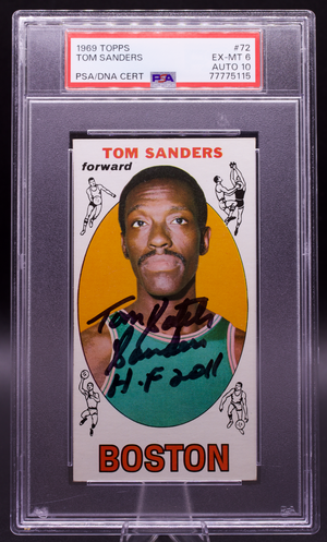 1969 Topps Tom Satch Sanders #72 PSA 6 AUTO 10 Inscribed Celtics Tallboy HOF