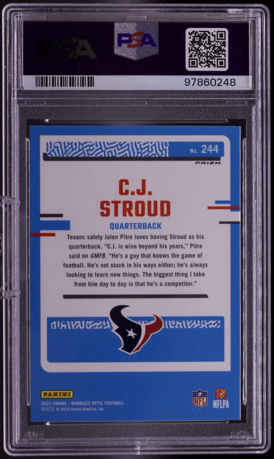 2023 Donruss Optic CJ Stroud Green Velocity Rated Rookie #244 PSA Gem Mint 10