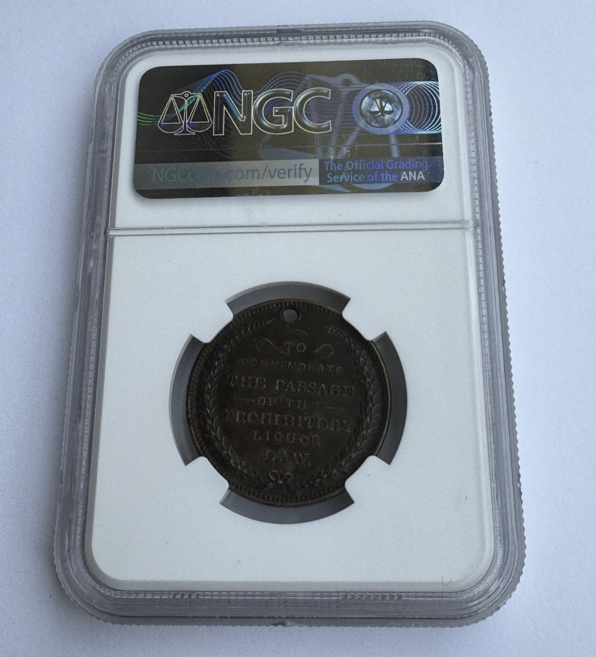1855 New York Prohibition Token NGC AU53 – Rare Pre-Civil War Brass Exonumia