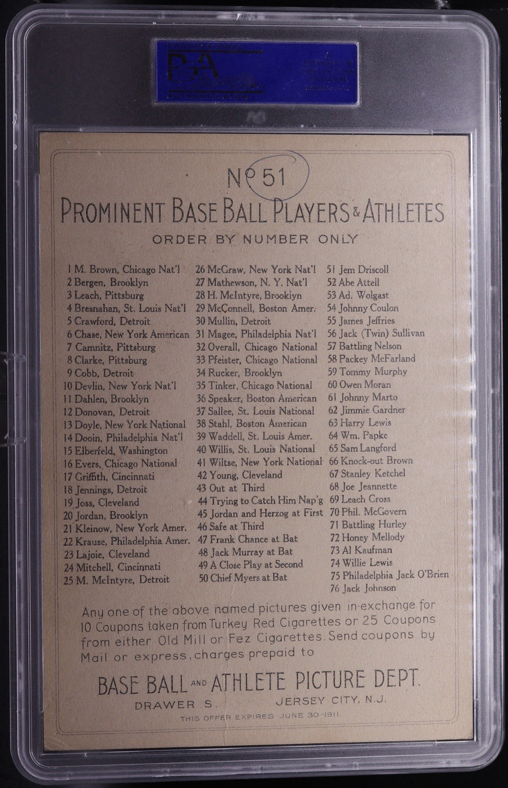 1911 T9 Turkey Red Jem Driscoll PSA 4 (MK) Boxing Cabinet Checklist Back Vintage