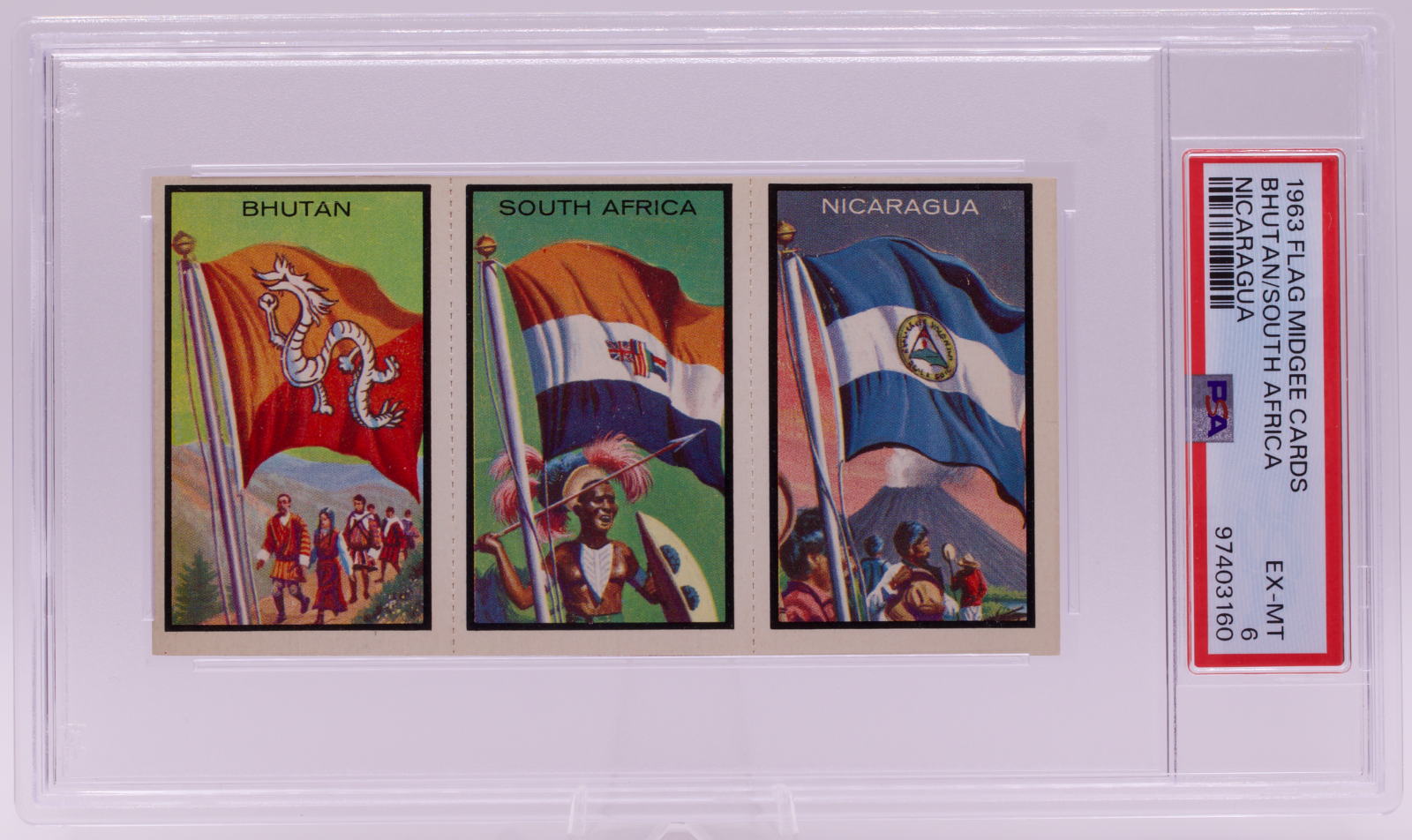 1963 Flag Midgee Cards Bhutan South Africa Nicaragua PSA EX-MT 6