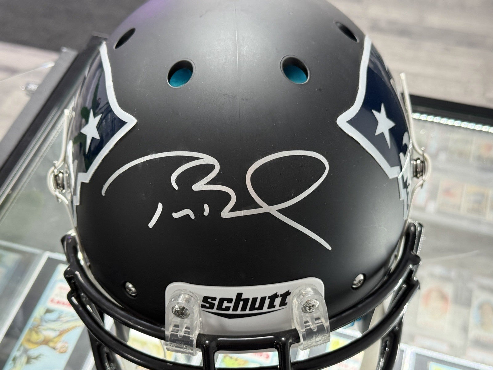 Tom Brady Signed Patriots Matte Black Schutt Full Size Helmet PSA Beckett LOA