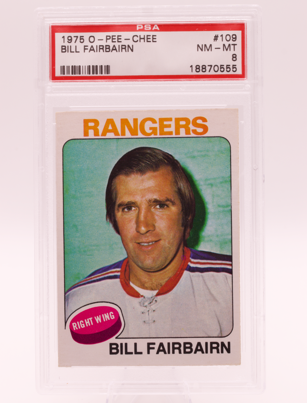 1975 O-Pee-Chee #109 Bill Fairbairn PSA 8 NM-MT New York Rangers OPC Hockey
