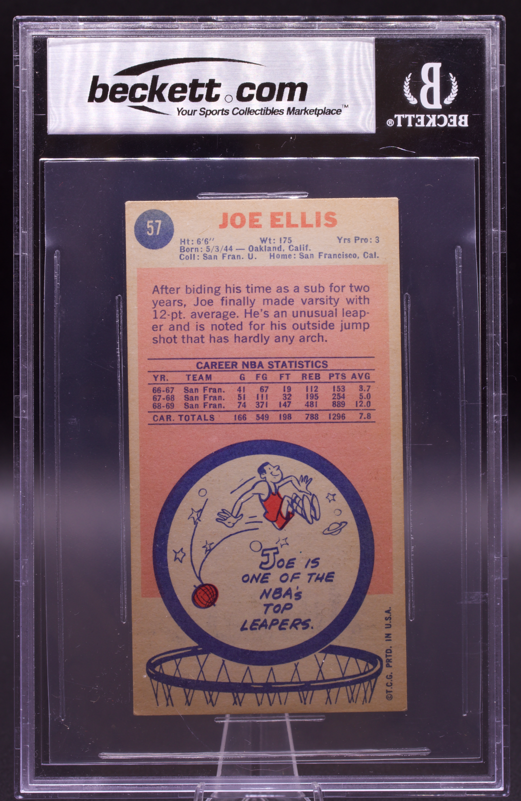 1969 Topps Joe Ellis #57 Beckett Authentic Auto 10 SF Warriors Tallboy RC