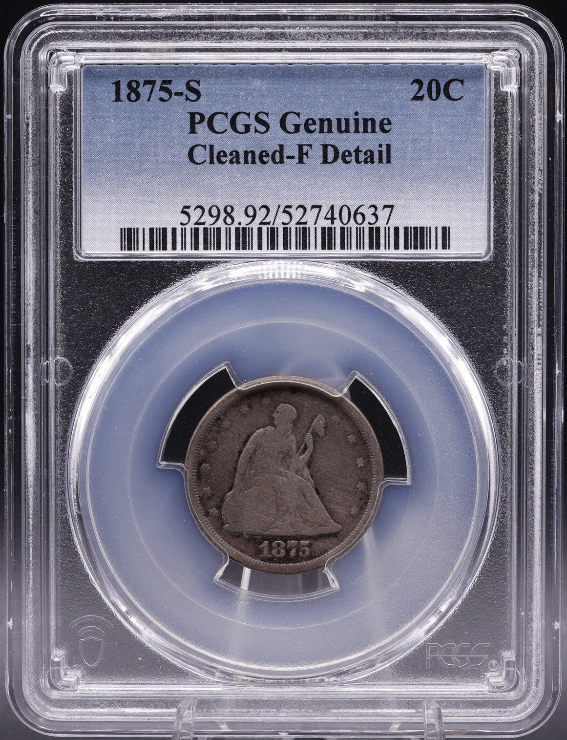 1875-S Twenty Cent Piece PCGS Genuine • Cleaned Fine Details