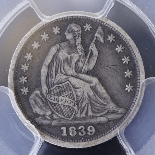 1839 Seated Liberty Half Dime VF25 PCGS • No Drapery • First-Year Type