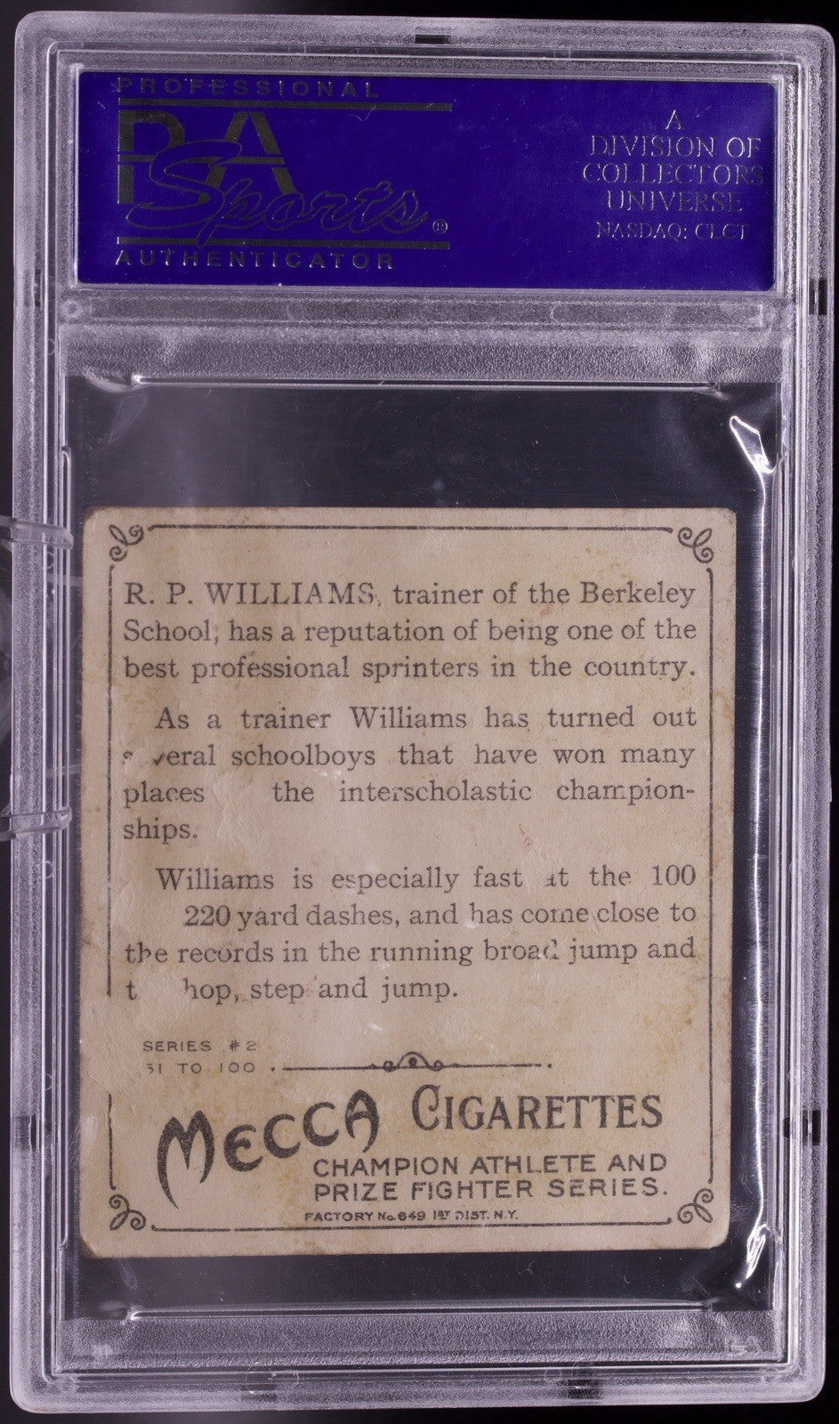 1910 T218 Mecca Champions R.P. WILLIAMS Athlete PSA 2 GOOD