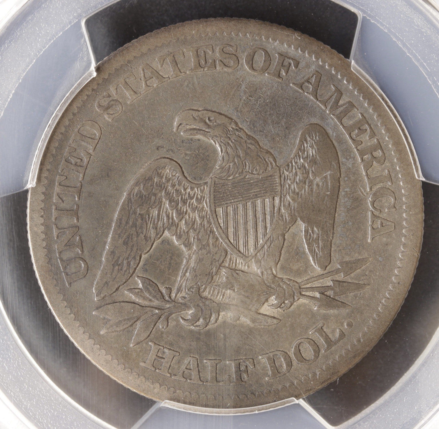 1864 Seated Liberty Half Dollar PCGS Genuine • Civil War Date VG Detail Cleaned
