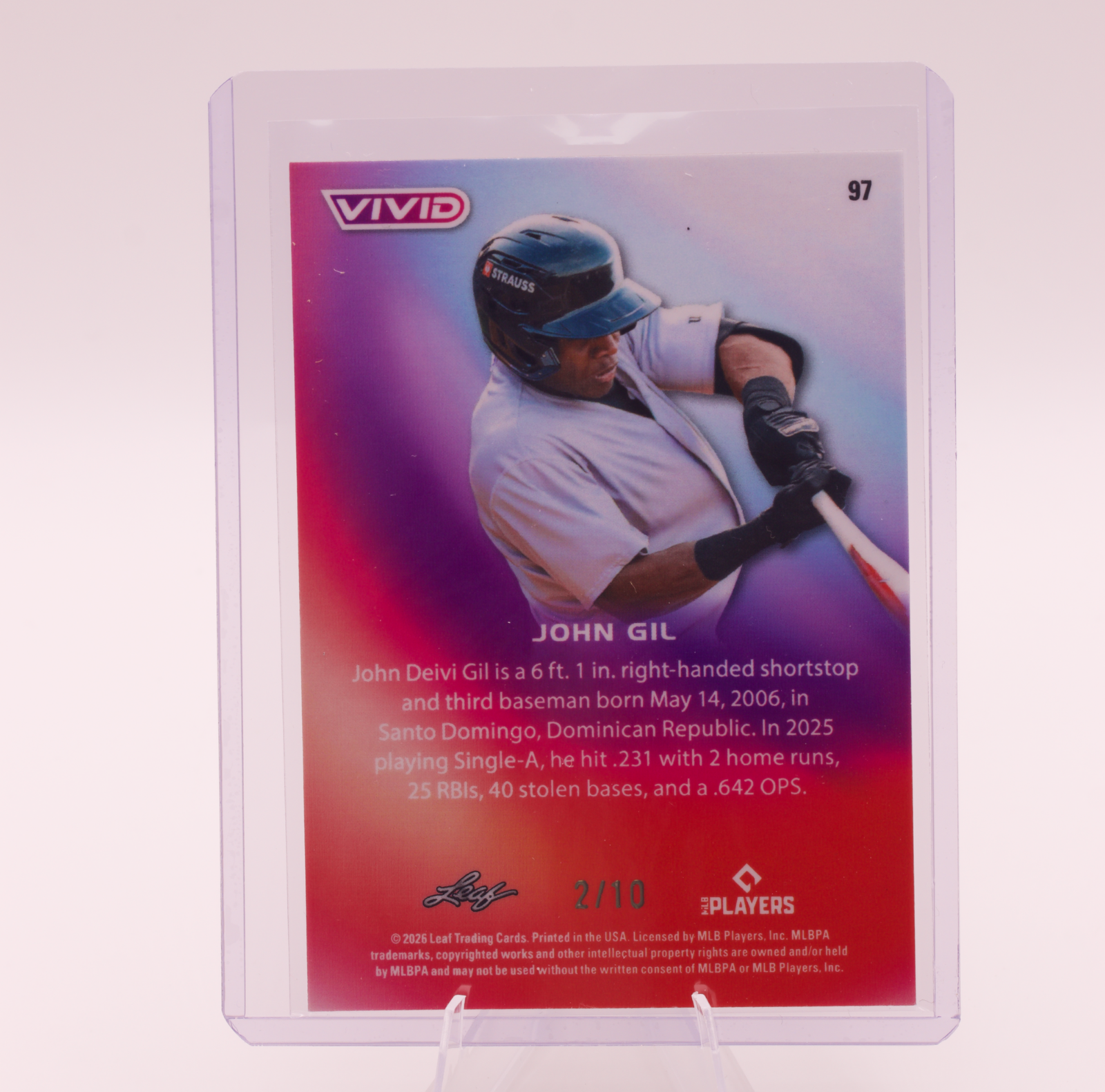 2026 Leaf Vivid John Gil #97 Gold Prizm /10 Baseball Rookie Card Yankees SS