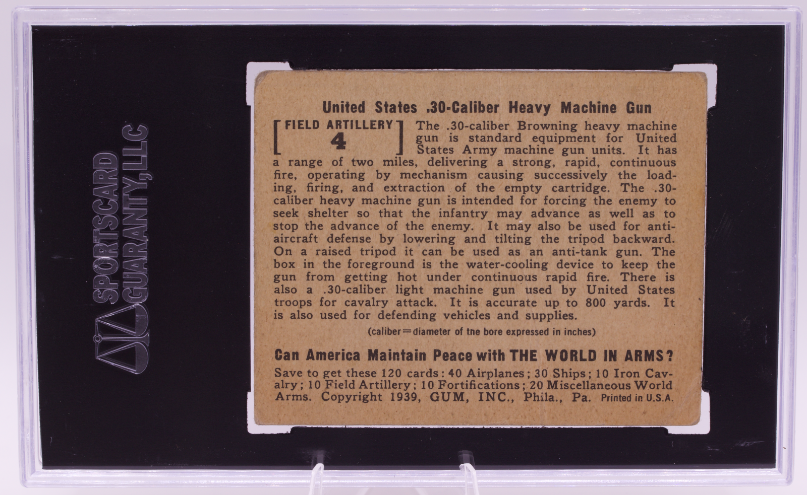 1939 Gum Inc World In Arms #4 US 30 Caliber Machine Gun SGC 2 Good Pre-War WW2