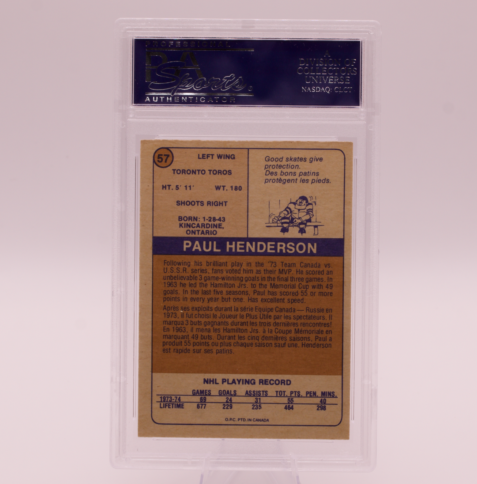 1974 O-Pee-Chee WHA Paul Henderson #57 PSA 9 OC MINT Toronto Toros Hockey