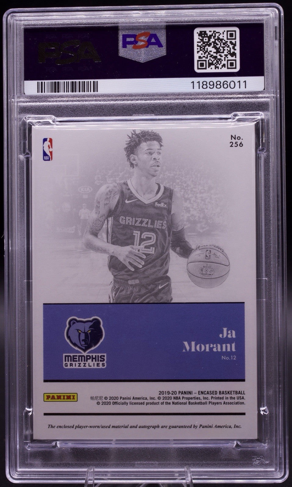 2019-20 Panini Encased Ja Morant Dual Jersey Rookie Autograph Bronze /35 PSA 9