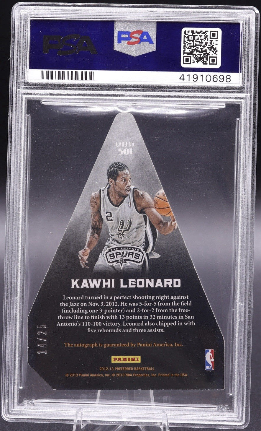 2012 Panini Preferred Kawhi Leonard Silver Autograph 14/25 PSA 9 Mint Spurs Auto