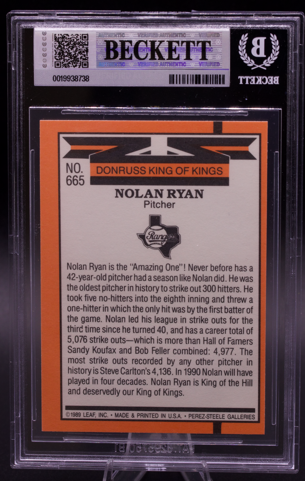 1990 Donruss King of Kings Nolan Ryan #665 New BGS Holder 8.5 NM-MT+ Rangers
