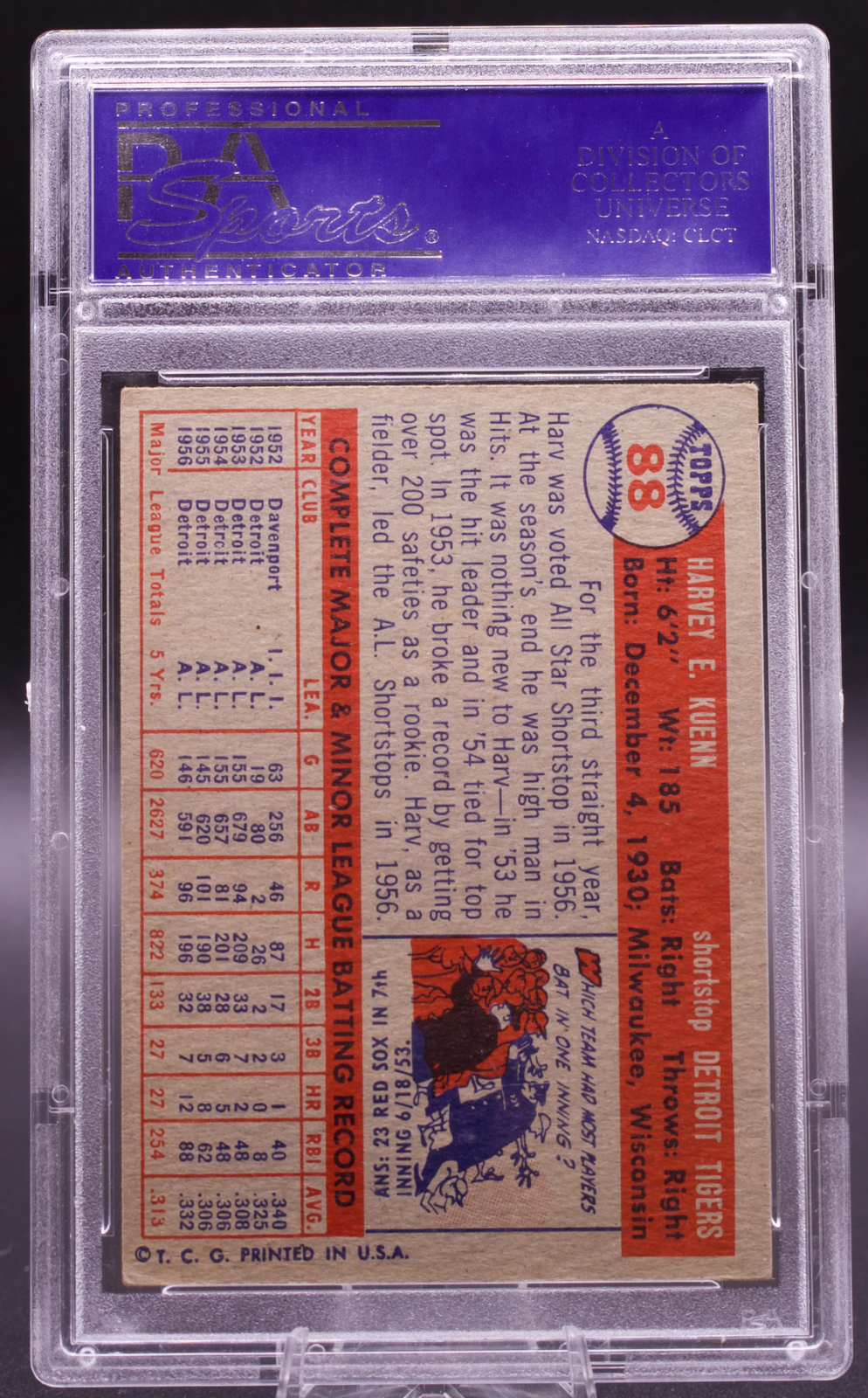1957 Topps Harvey Kuenn #88 PSA Authentic Auto Signed Detroit Tigers Vintage