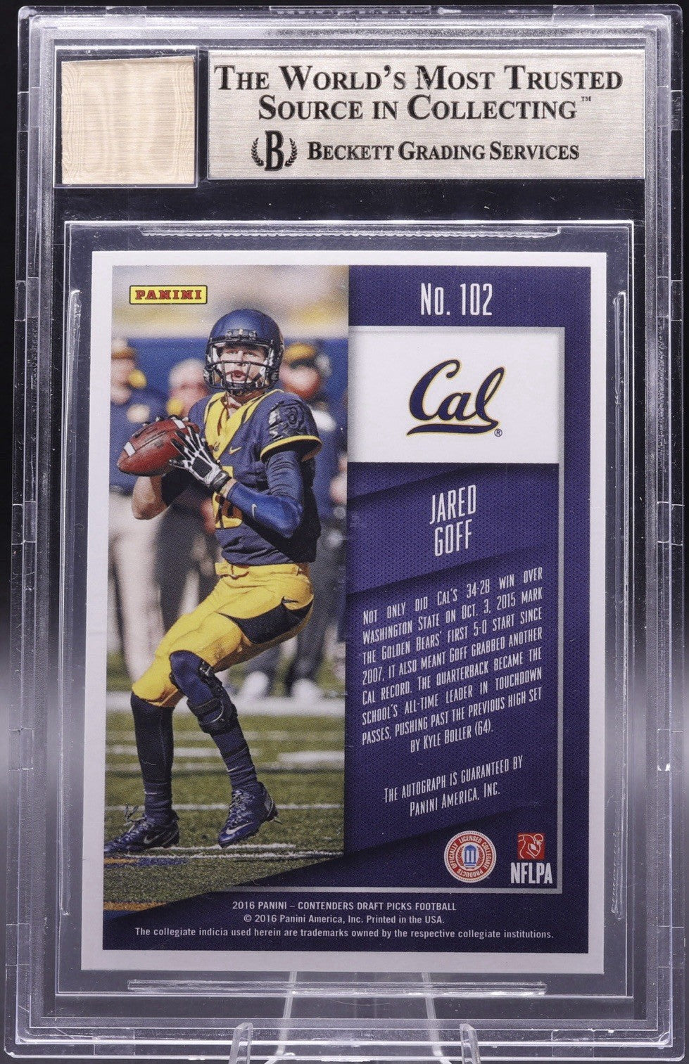 2016 Contenders Draft Picks Jared Goff RC Auto BGS 9.5 Gem Mint / Auto 10