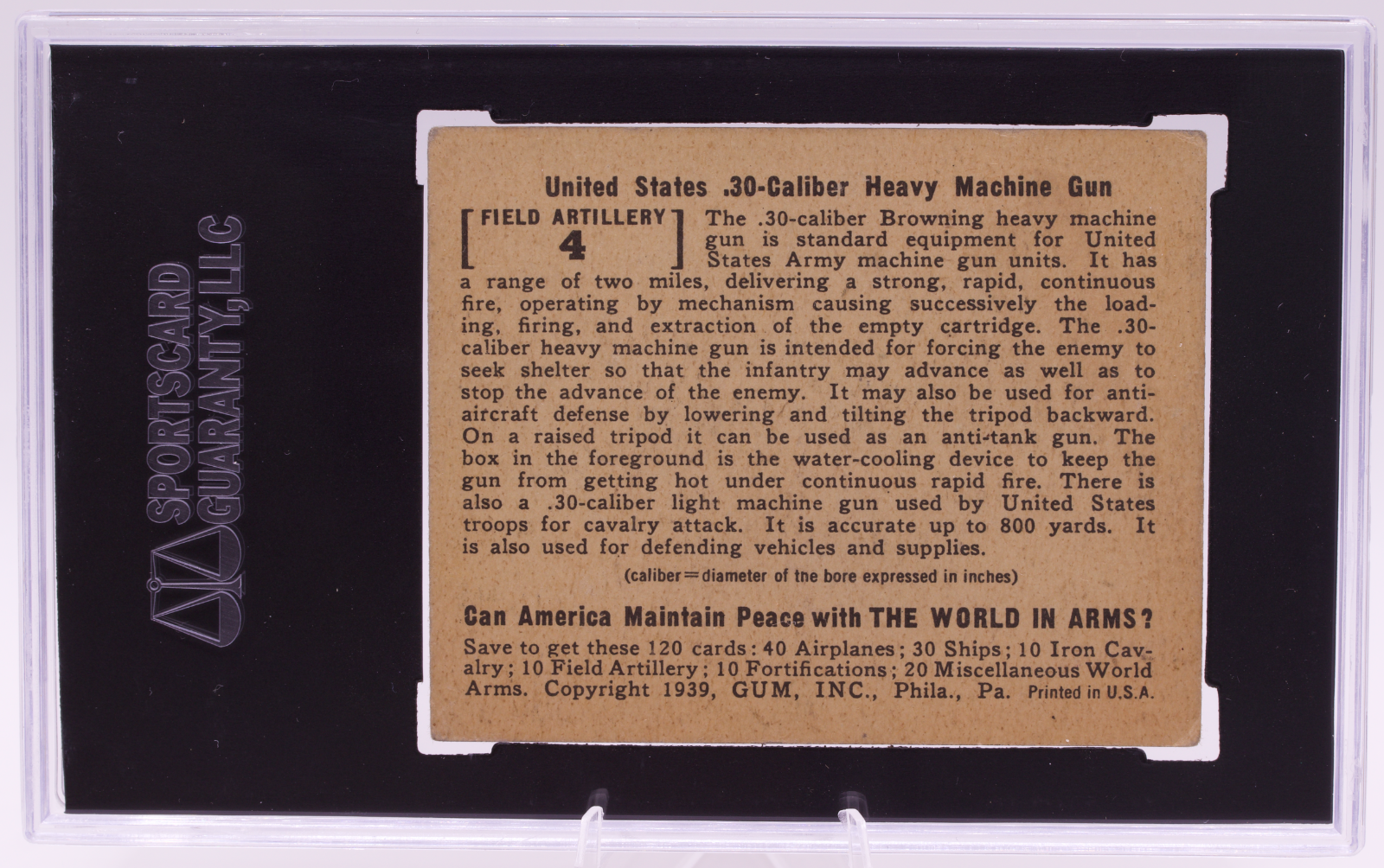 1939 Gum Inc World In Arms #4 US 30 Caliber Machine Gun SGC 4 VG/EX Pre-War WW2