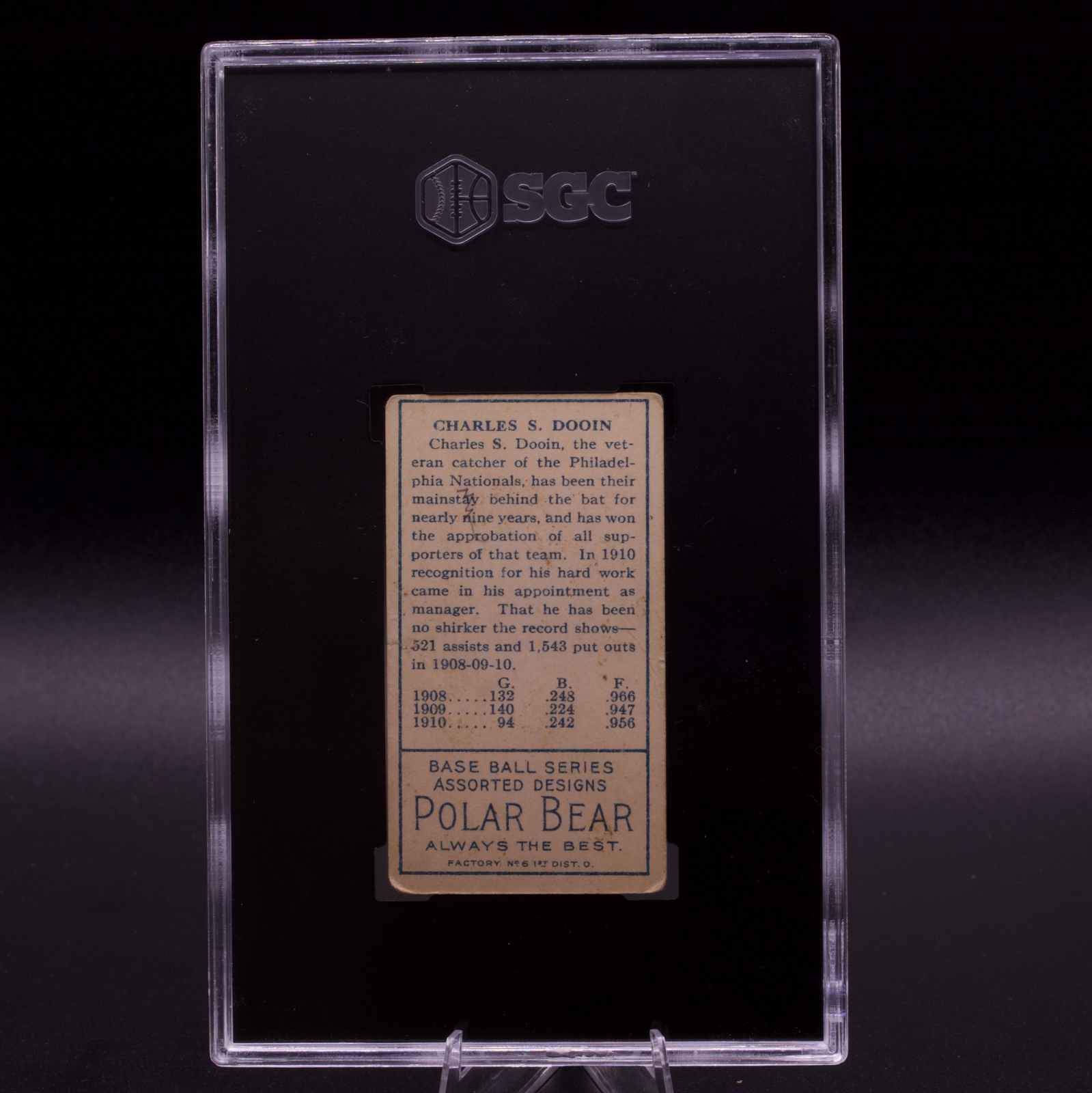 1911 T205 Charles Dooin Gold Border Polar Bear Back SGC 2 Phillies Vintage