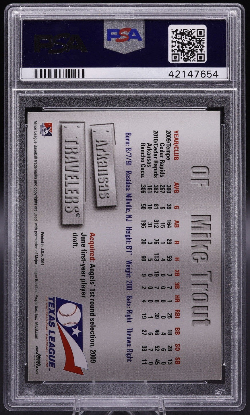 2011 Grandstand Mike Trout Auto • Texas League Top Prospect • PSA/DNA Authentic