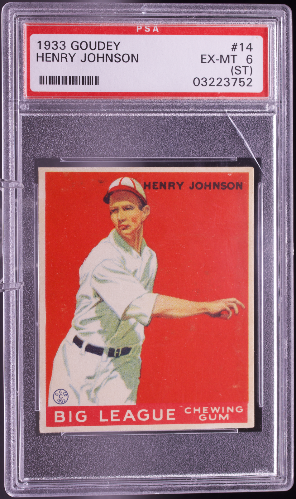 1933 Goudey #14 Henry Johnson PSA 6 ST EX-MT Boston Red Sox Big League Gum Card