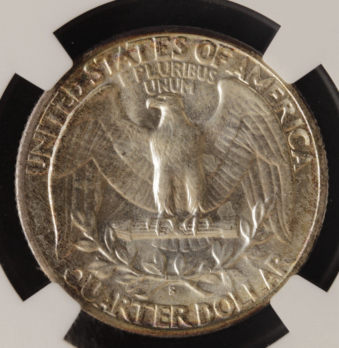 1943-S Washington Quarter NGC MS67 • WWII Silver Era Deep Red Rainbow Patina