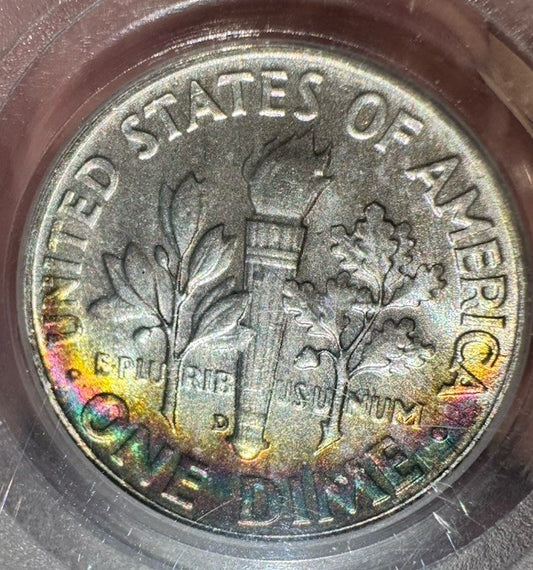 1956-D Roosevelt Dime PCGS MS66 • Reverse Rainbow Toning