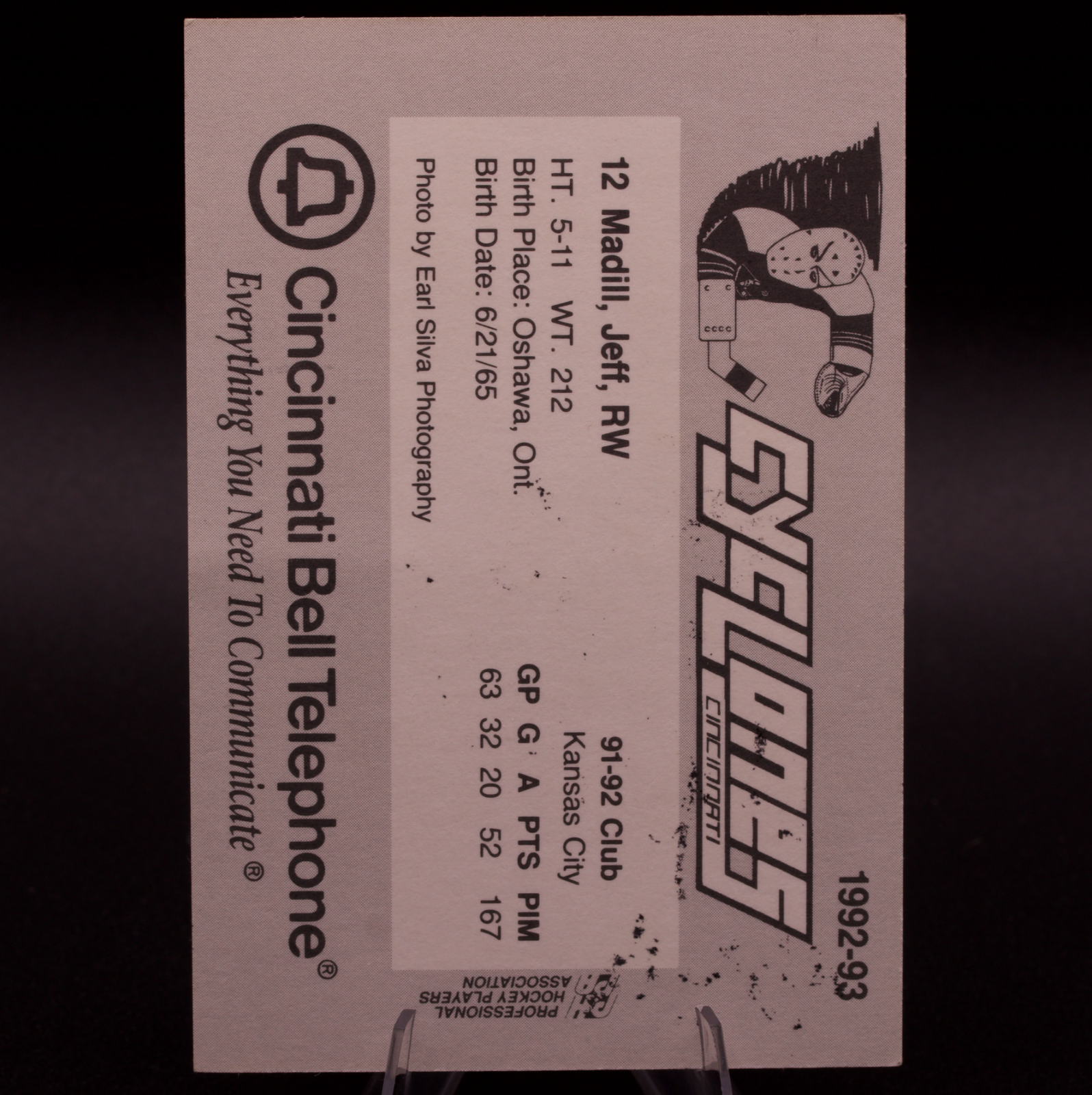 1992-93 Cincinnati Cyclones IHL Jeff Madill New Jersey Devils Hockey Card #12