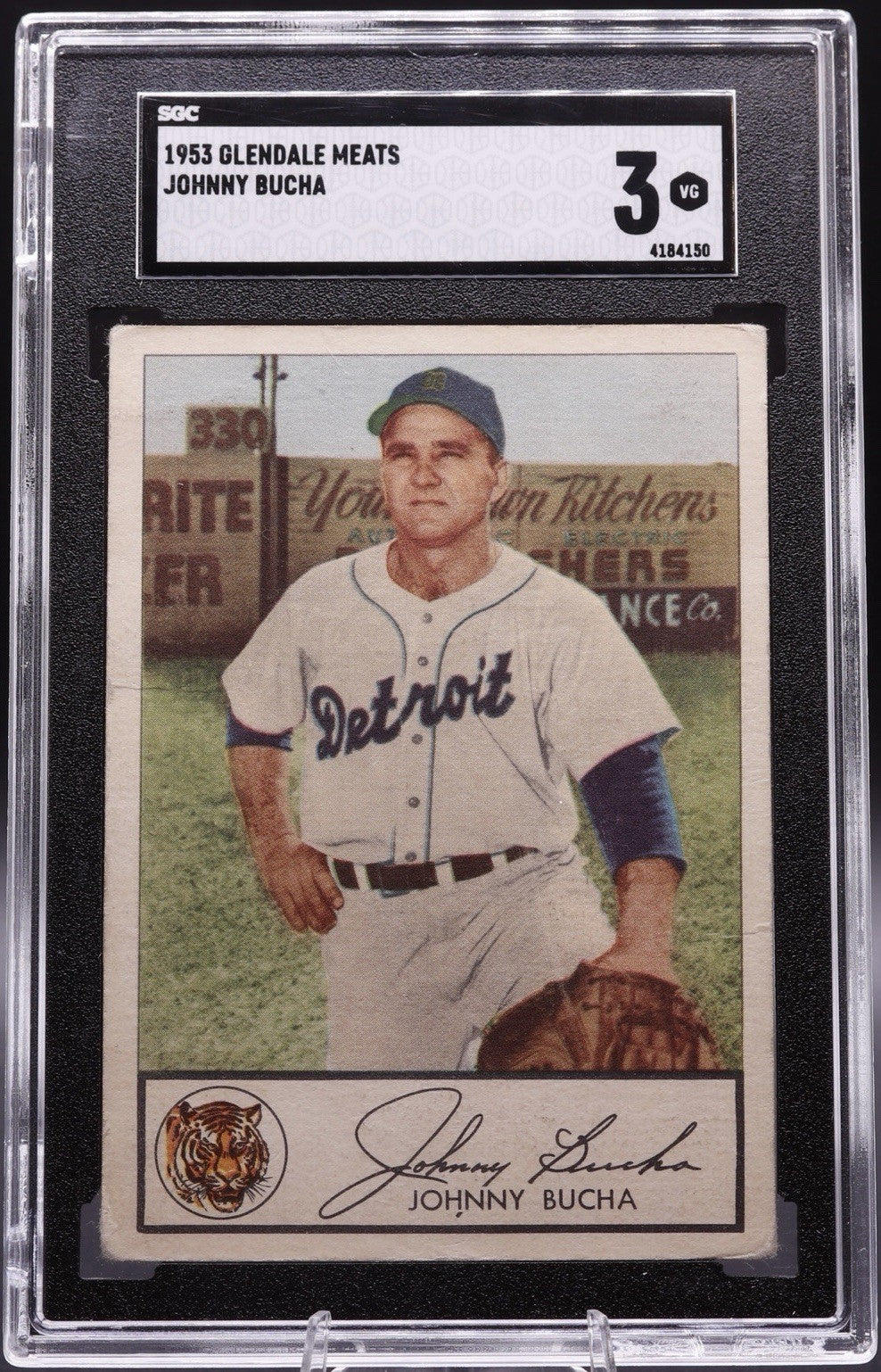 1953 Glendale Meats Johnny Bucha SGC 3 VG Very Good Vintage Detroit Tigers