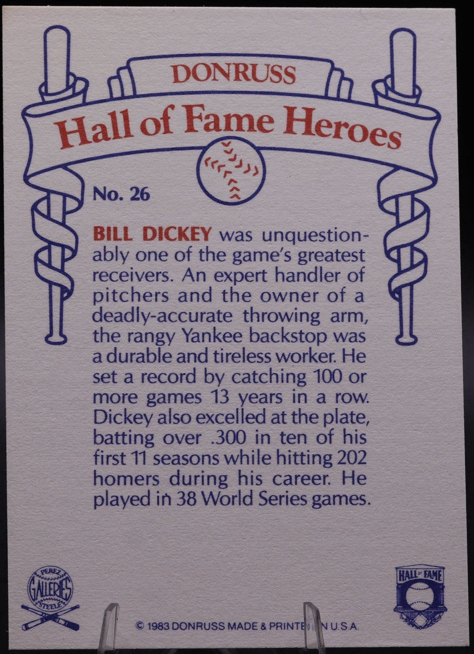 1983 Donruss Bill Dickey HOF Autograph Yankees Catcher Hall of Fame Heroes