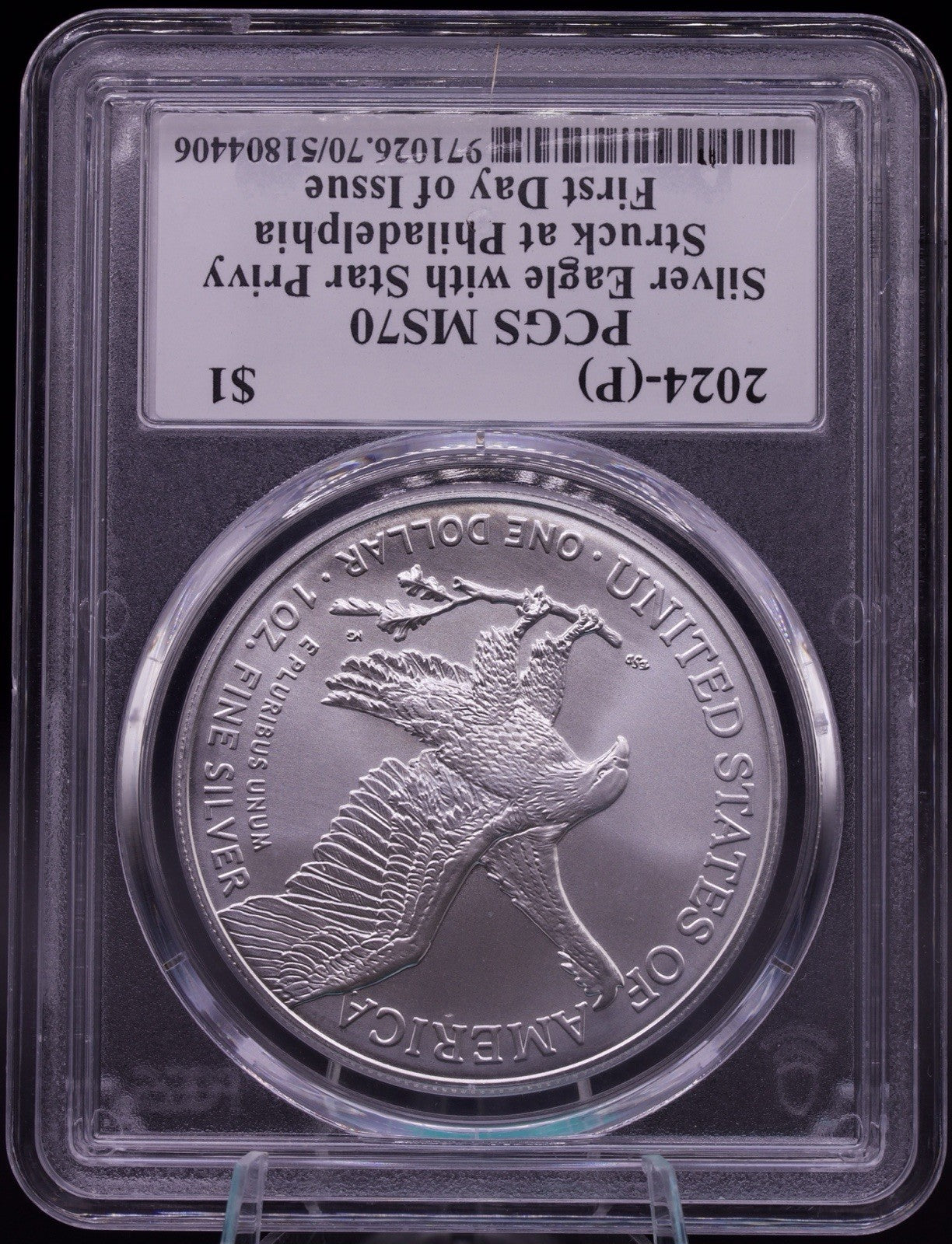 PCGS Founder David Hall Signed 2024 Silver Eagle Star Privy Philadelphia MS70