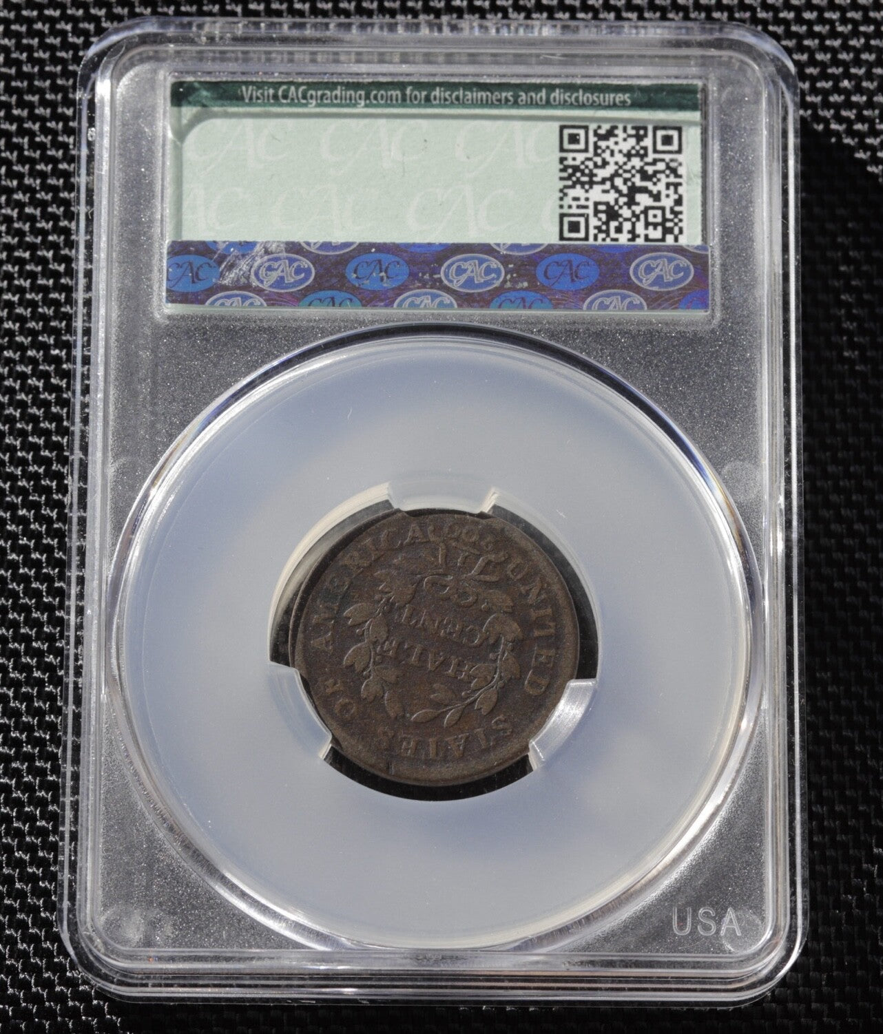 1804 Draped Bust Half Cent CAC G Details Damage Crosslet 4 Stems Early US Coin