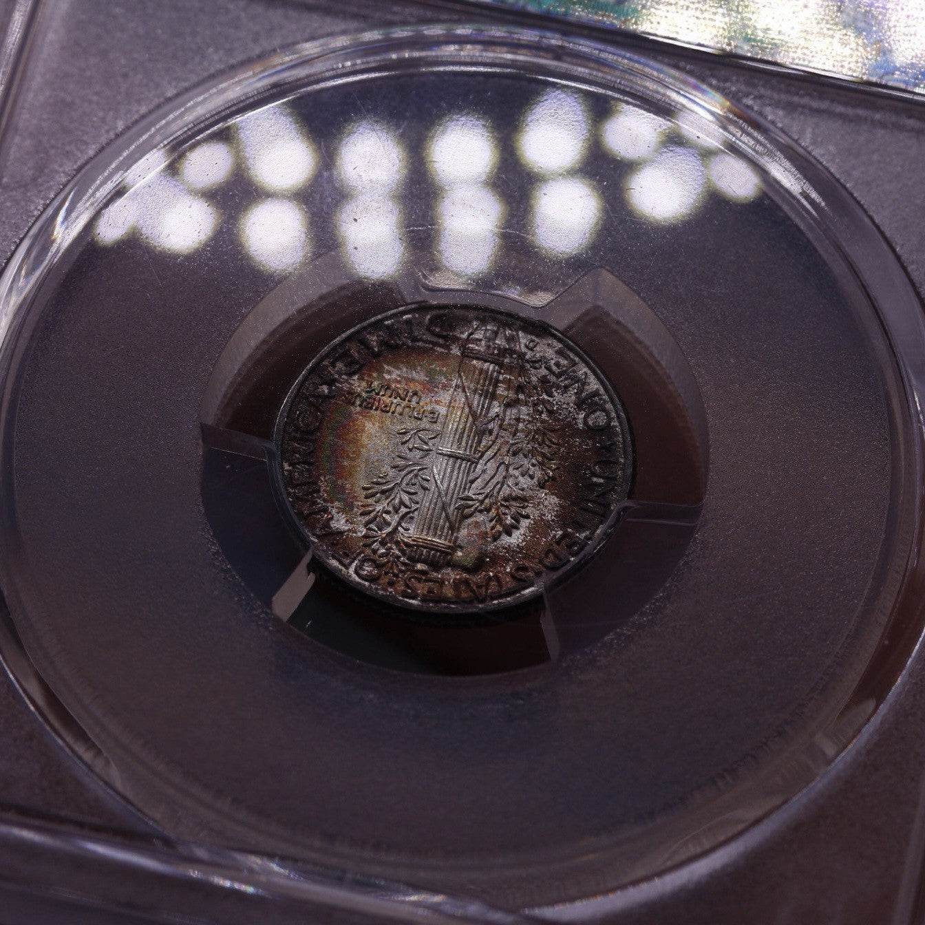 1945-D Mercury Dime 10C Silver PCGS MS67+ FB Full Bands Gem Rainbow Toned