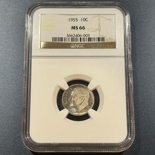1955 Roosevelt Dime MS66 NGC • Vibrant Purple-Blue Toning