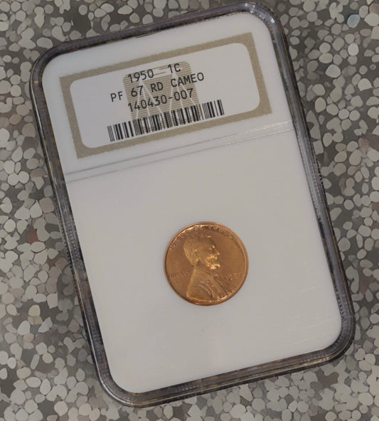 1950 Lincoln Cent PF67 RD CAMEO NGC • Brilliant Red Cameo • Proof Wheat Penny