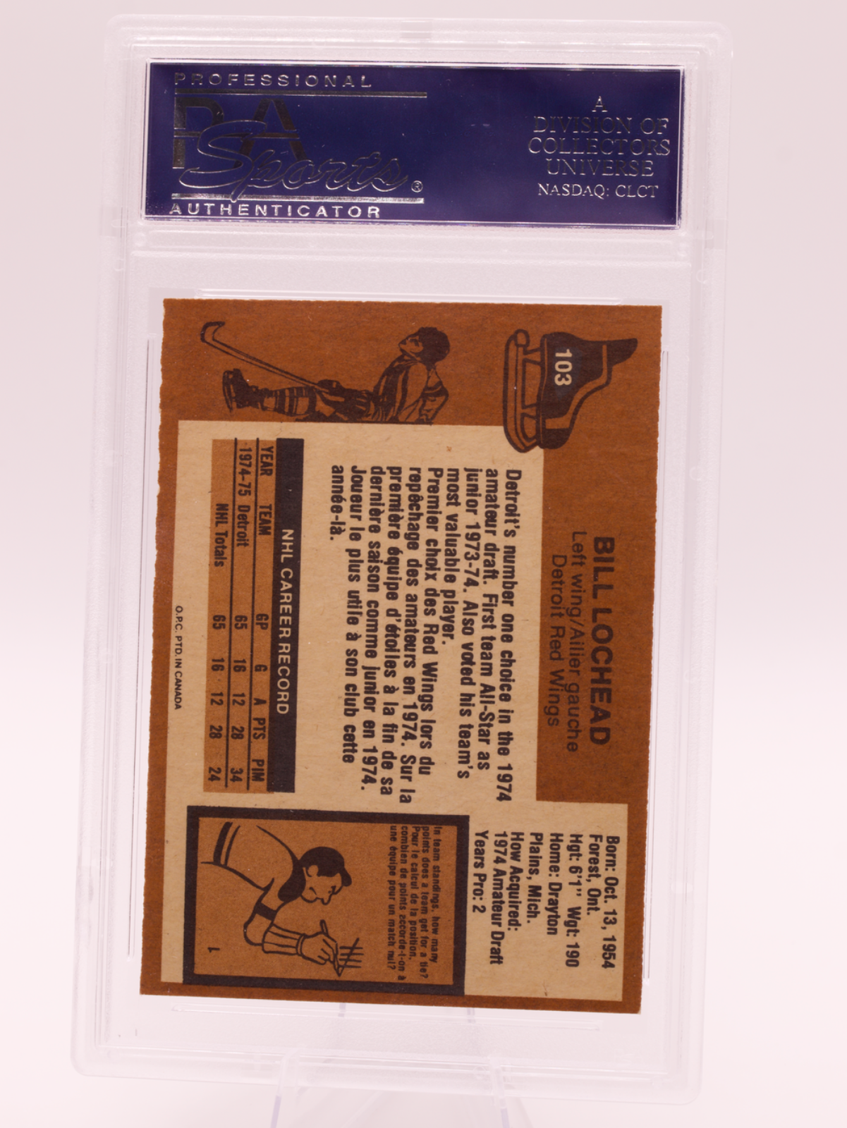 1975 O-Pee-Chee #103 Bill Lochead PSA 8 NM-MT Detroit Red Wings OPC Hockey