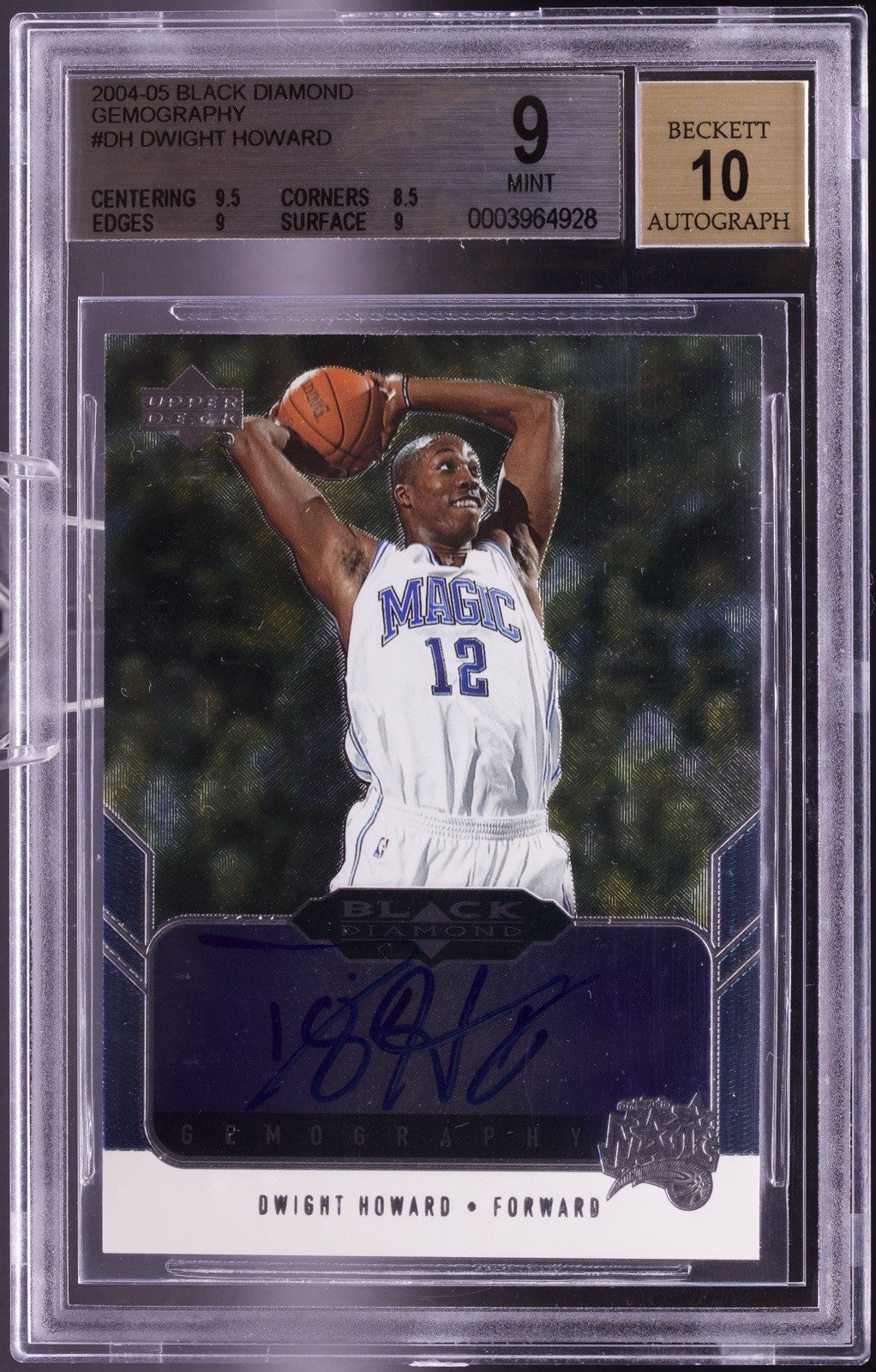 2004-05 Upper Deck Black Diamond Gemography Dwight Howard Rookie Auto #DH BGS 9
