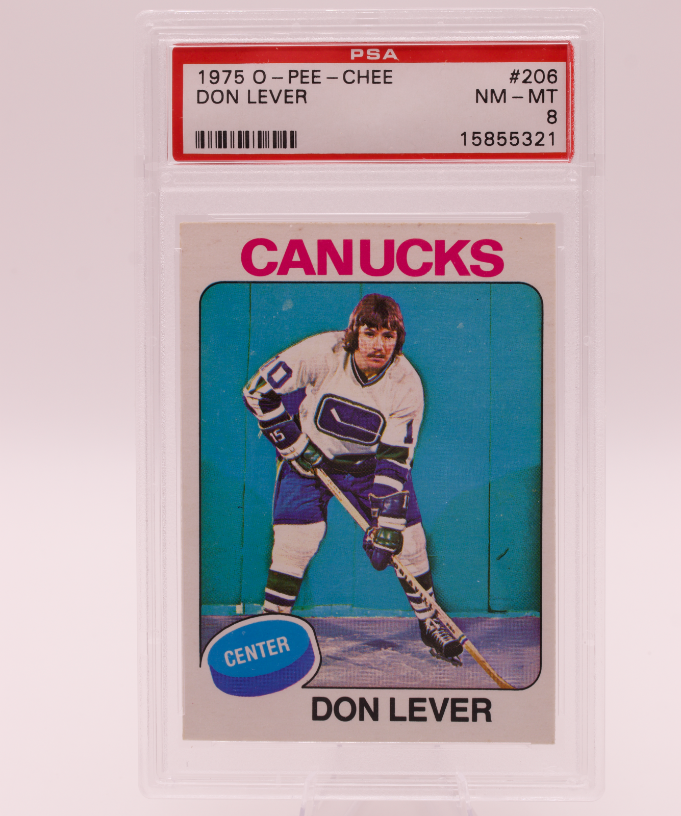 1975 O-Pee-Chee #206 Don Lever PSA 8 NM-MT Vancouver Canucks Center Hockey Card