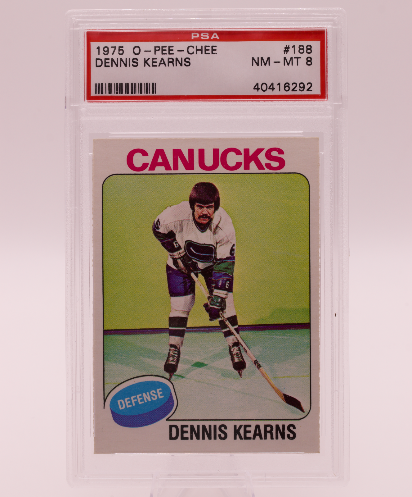 1975 O-Pee-Chee #188 Dennis Kearns PSA 8 NM-MT Vancouver Canucks OPC Hockey