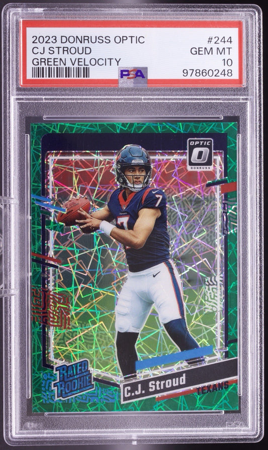 2023 Donruss Optic CJ Stroud Green Velocity Rated Rookie #244 PSA Gem Mint 10