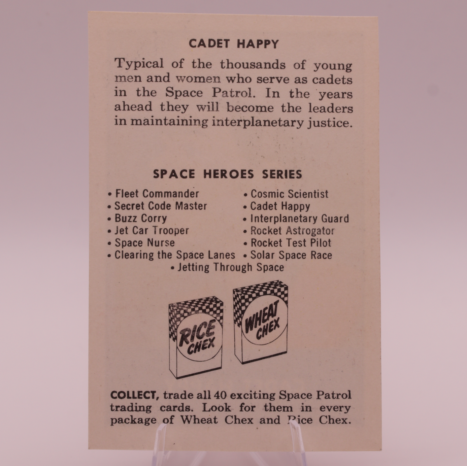 1953 Ralston Purina Space Patrol Cadet Happy F280-3 Chex Cereal Card Space Hero