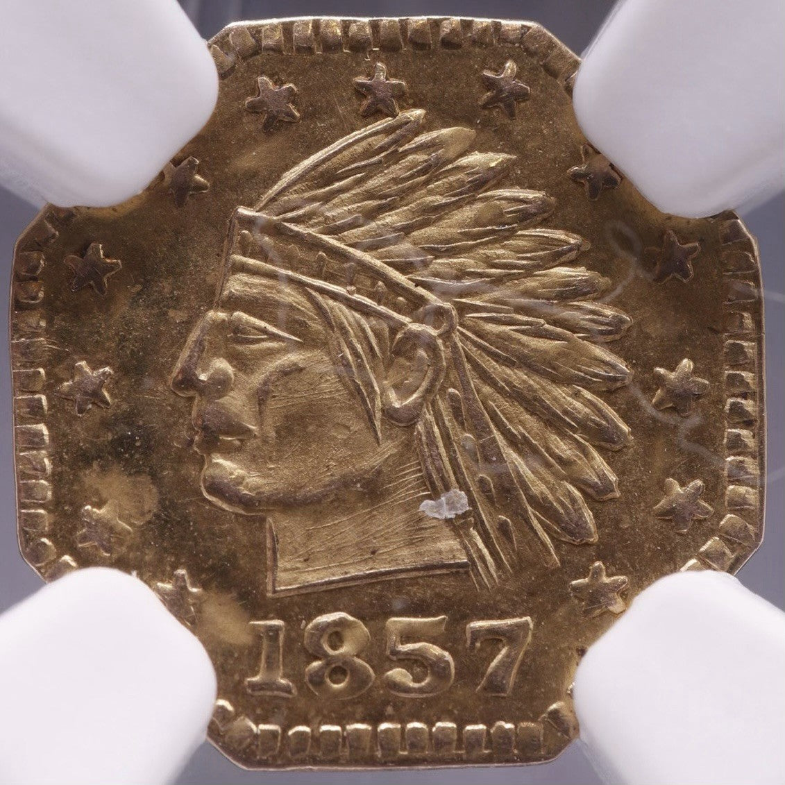 1857 Cal Gold Token Octagonal NGC MS66 Indian Wreath Territorial Gem - Top Pop!