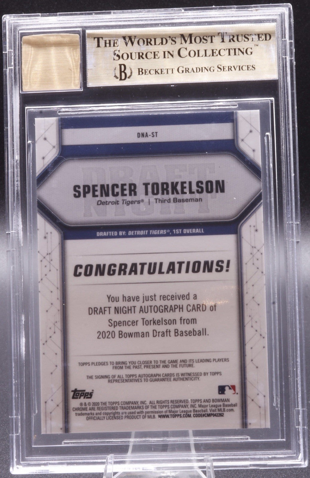 2020 Bowman Draft Spencer Torkelson Red Refractor BGS 9.5 Auto 10 RARE RC /5
