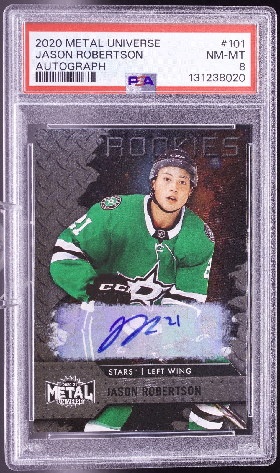 2020-21 Metal Universe Jason Robertson ROOKIE AUTO /299 #101 PSA 8 NM-MT