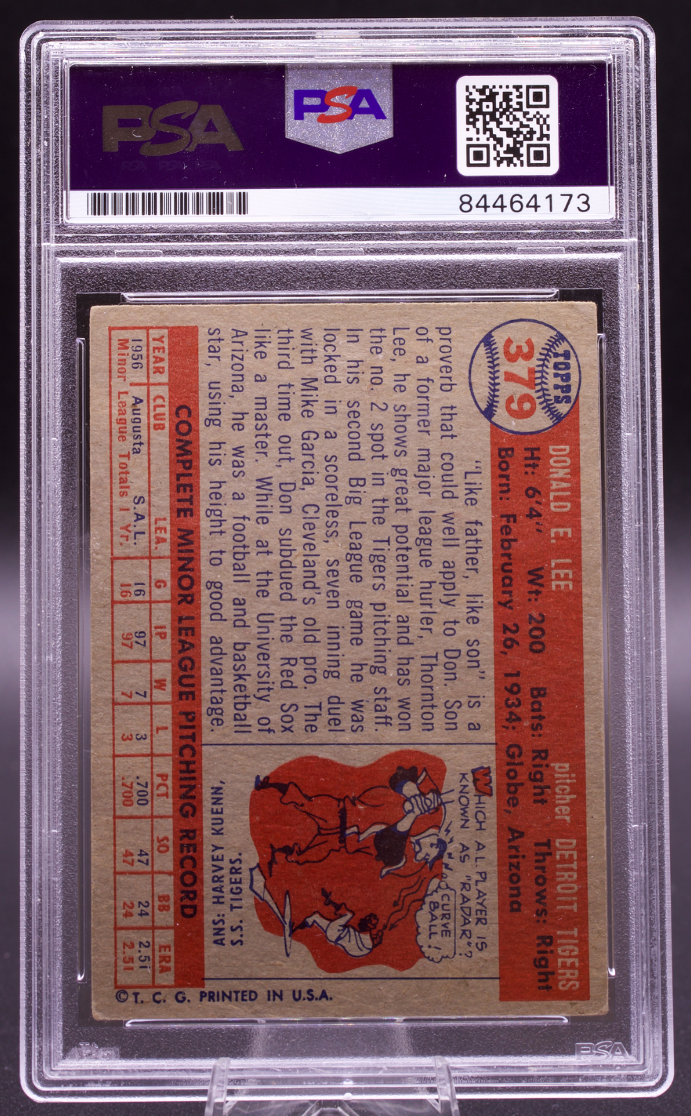 1957 Topps Don Lee #379 PSA Authentic Auto Signed Detroit Tigers Vintage