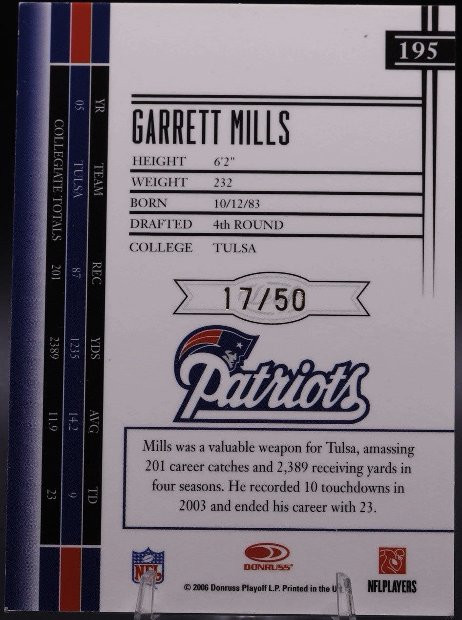 2006 Leaf Limited Garrett Mills RC Auto /50 • Gold Spotlight • Tulsa Stats Back